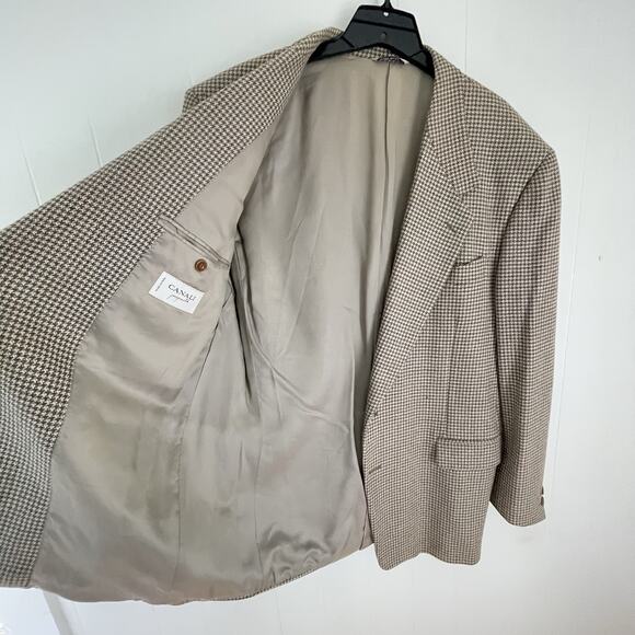 Canali Proposta Men’s 44R Brown Wool Houndstooth Sport Coat Blazer Made in Italy - Picture 10 of 15